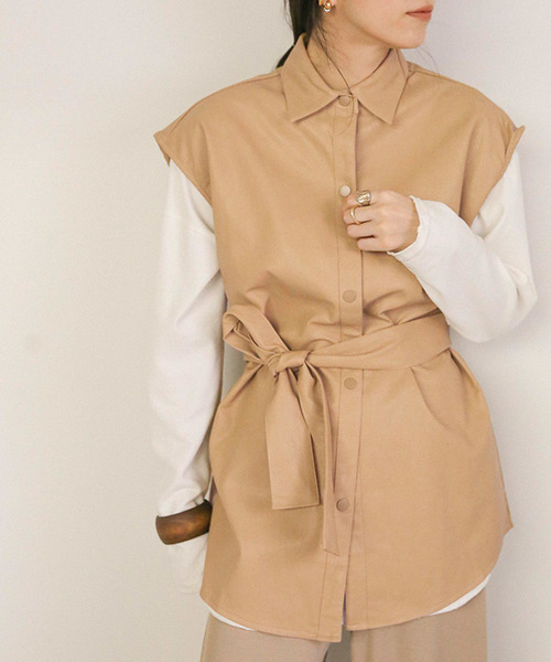 select MOCA（セレクトモカ）の「フェイクレザーベストジャケット（その他アウター・レディース・ベージュ/ライトカーキ/ライトベージュ・FREE）」の8枚目の写真