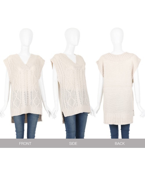KOBE LETTUCE（コウベレタス）の「ケーブル編みニットベスト（ベスト・レディース・ブラック/ブラウン/アイボリー・FREE）」の8枚目の写真