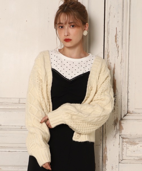 one after another NICE CLAUP（ワンアフターアナザーナイスクラップ）の「【WEB限定】ケーブルカーディガン（カーディガン/ボレロ・レディース・アイボリー/グレー/ブラウン/ベージュ・FREE）」の21枚目の写真