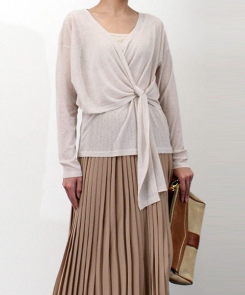 STYLEBLOCK（スタイルブロック）の「シアーリブカシュクールカットソー（Tシャツ/カットソー・レディース・ブラック/ベージュ/グレー/アイボリー/ライトベージュ・M）」の5枚目の写真