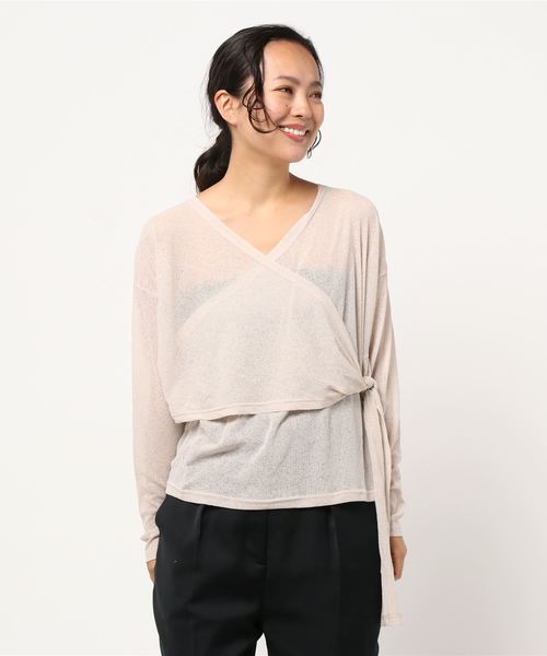 STYLEBLOCK（スタイルブロック）の「シアーリブカシュクールカットソー（Tシャツ/カットソー・レディース・ブラック/ベージュ/グレー/アイボリー/ライトベージュ・M）」の8枚目の写真