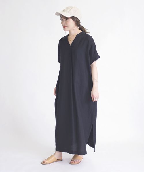 SHIPS Days（シップスデイズ）の「SHIPS Days:リネンスキッパーワンピース（ワンピース・レディース・ブラック/ベージュ/オリーブ・ONE SIZE）」の2枚目の写真