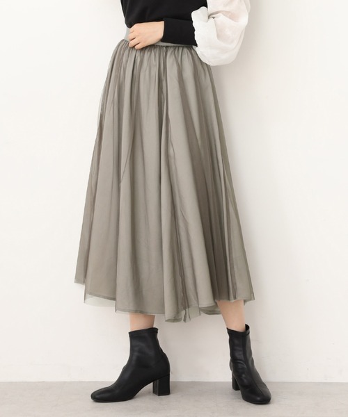 one after another NICE CLAUP(ワンアフターアナザーナイスクラップ)の「サテンチュールスカート(スカート・レディース・ベージュ/グレー/ピンク・FREE)」の2枚目の写真