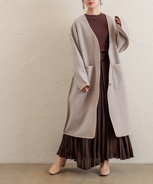 natural couture（ナチュラルクチュール）の「キルトライナー付きパイピングコート（その他アウター・レディース・モカ/ベージュ/グレイッシュベージュ・FREE）」の3枚目の写真