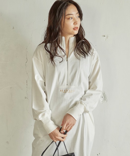 KANGOL EXTRA COMFORT(カンゴールエクストラコンフォート)の「フロントハーフジップワンピース(ワンピース・レディース・オフホワイト/サックスブルー/ブラック/チャコールグレー・L/M/LL)」の14枚目の写真