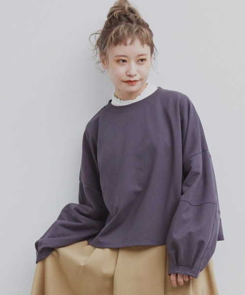 MERLOT（メルロー）の「3DスリーブワイドロンT（Tシャツ/カットソー・レディース・ホワイト/グリーン/チャコールグレー/モカ・FREE）」の3枚目の写真