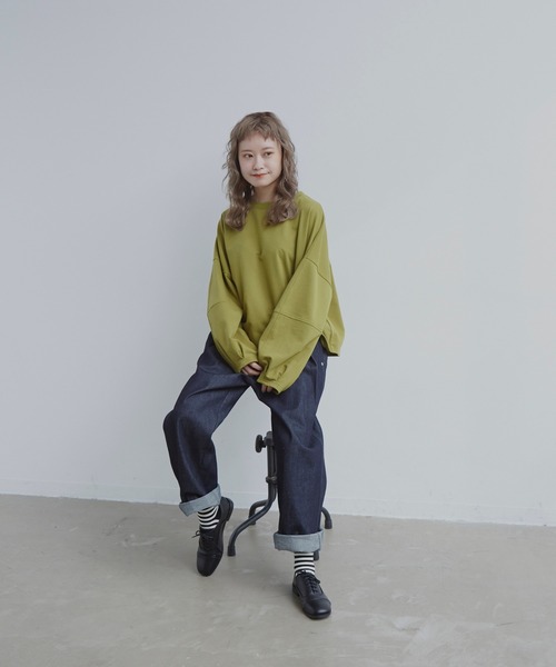 MERLOT（メルロー）の「3DスリーブワイドロンT（Tシャツ/カットソー・レディース・ホワイト/グリーン/チャコールグレー/モカ・FREE）」の6枚目の写真