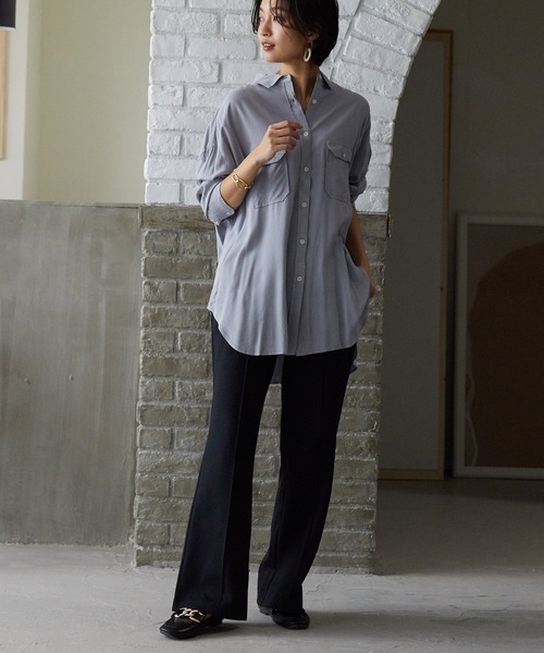 OMNES Another Edition（オムネス アナザーエディション）の「ストレッチポンチ フレアパンツ（その他パンツ・レディース・ブラック/アイボリー/ミント・FREE）」の4枚目の写真