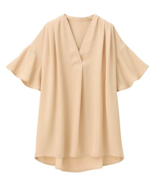 GeeRA(ジーラ)の「タックデザインスキッパーフレア袖ブラウス(半袖)(シャツ/ブラウス・レディース・ラベンダー/ピンクベージュ/ブラック/オフホワイト/ベージュ/ドット/ストライプ/ネイビー/ミント・XX-LARGE/XXXX-LARGE/X-LARGE/SMALL/XXX-LARGE/MEDIUM/LARGE)」の15枚目の写真