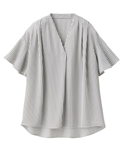 セール】タックデザインスキッパーフレア袖ブラウス（半袖）（シャツ