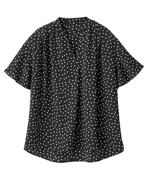 gomme 立体的なタックデザイン 半袖Tシャツ 黒 antiqua tシャツ タックデザイン刺繍ロゴTシャツ レディース