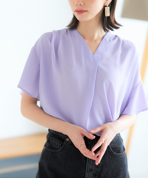 atlwoo様、専用 タックデザインスキッパーブラウス（半袖）[品番：GERW0000077