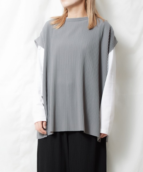 Bling Leads（ブリングリーズ）の「《Bling leads》プリーツ　オーバーベスト（ベスト・メンズ・ブラック/グレイッシュベージュ/グレー/グレイッシュブルー・LARGE/MEDIUM）」の3枚目の写真