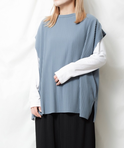 Bling Leads（ブリングリーズ）の「《Bling leads》プリーツ　オーバーベスト（ベスト・メンズ・ブラック/グレイッシュベージュ/グレー/グレイッシュブルー・LARGE/MEDIUM）」の4枚目の写真