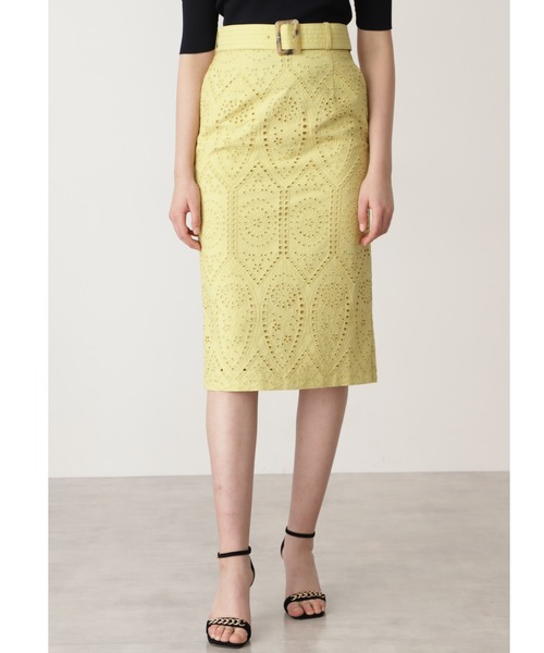PINKY&DIANNE（ピンキーアンドダイアン）の「◆ベルト付きコットンレーススカート（スカート・レディース・カーキ/イエロー・38/36）」の2枚目の写真