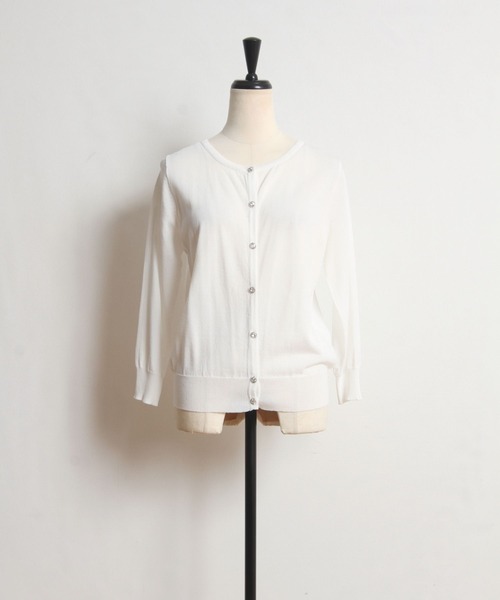 tocco closet(トッコ クローゼット)の「クリアビジューボタン七分袖カーディガン(カーディガン/ボレロ・レディース・ネイビー/レッド/オフホワイト/ブルーグリーン・M)」の14枚目の写真