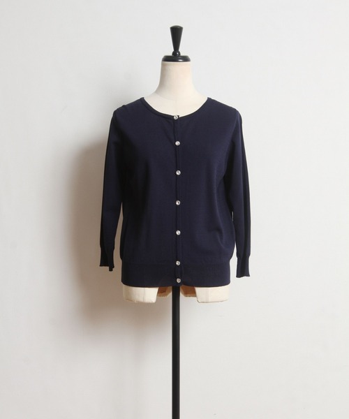 tocco closet(トッコ クローゼット)の「クリアビジューボタン七分袖カーディガン(カーディガン/ボレロ・レディース・ネイビー/レッド/オフホワイト/ブルーグリーン・M)」の6枚目の写真