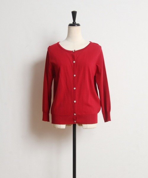 tocco closet(トッコ クローゼット)の「クリアビジューボタン七分袖カーディガン(カーディガン/ボレロ・レディース・ネイビー/レッド/オフホワイト/ブルーグリーン・M)」の21枚目の写真
