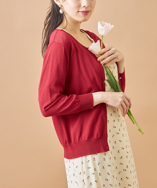 tocco closet(トッコ クローゼット)の「クリアビジューボタン七分袖カーディガン(カーディガン/ボレロ・レディース・ネイビー/レッド/オフホワイト/ブルーグリーン・M)」の11枚目の写真