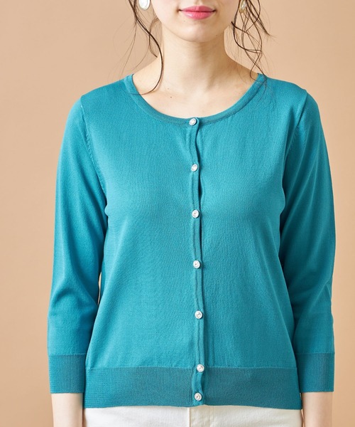 tocco closet(トッコ クローゼット)の「クリアビジューボタン七分袖カーディガン(カーディガン/ボレロ・レディース・ネイビー/レッド/オフホワイト/ブルーグリーン・M)」の5枚目の写真