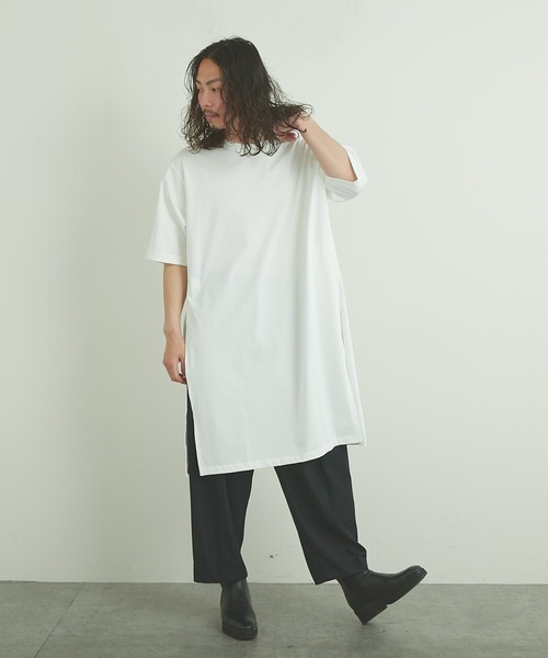 Lui's（ルイス）の「110cmスリットロングTシャツ（Tシャツ/カットソー・メンズ・ホワイト/ブラック/グリーン・FREE）」の4枚目の写真