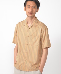 ＜サテン織り＞コットンレーヨンストライプ半袖シャツ