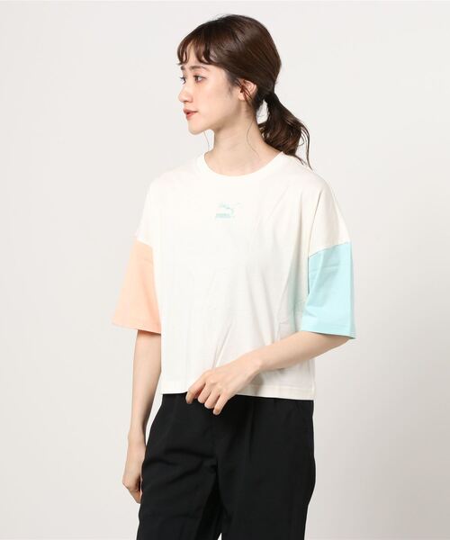 PUMA（プーマ）の「PUMA CLSX BOYFRIEND TEE / プーマ クラシックス ボーイフレンド ティー（Tシャツ/カットソー・レディース・ブラック/ベージュ・M/S）」の6枚目の写真