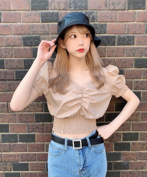 Voyage titty&Co.PETIT（ボヤージュティティアンドコープチ）の「【Voyage titty&Co.】ギャザーシャーリングトップス（シャツ/ブラウス・レディース・モカ/ブラック・FREE）」の3枚目の写真