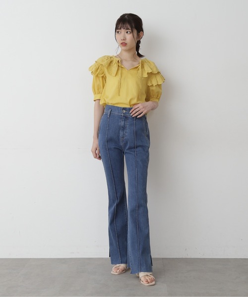 FREE'S MART（フリーズマート）の「スカラレース使いセーラーカラー半袖ブラウス（シャツ/ブラウス・レディース・ブラック/イエロー/ホワイト・FREE）」の4枚目の写真