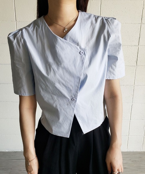 me+em select（ミームセレクト）の「ボックスカラーパフブラウス（シャツ/ブラウス・レディース・オレンジ/ライトブルー/ダークブルー/グリーン/ホワイト・FREE）」の12枚目の写真