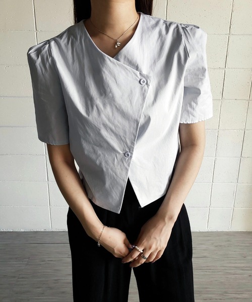 me+em select（ミームセレクト）の「ボックスカラーパフブラウス（シャツ/ブラウス・レディース・オレンジ/ライトブルー/ダークブルー/グリーン/ホワイト・FREE）」の6枚目の写真