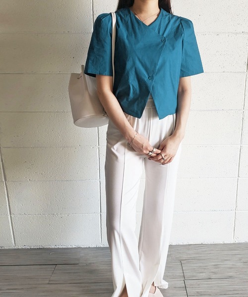 me+em select（ミームセレクト）の「ボックスカラーパフブラウス（シャツ/ブラウス・レディース・オレンジ/ライトブルー/ダークブルー/グリーン/ホワイト・FREE）」の19枚目の写真