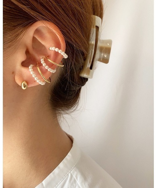 mou（モウ）の「ファッショナブルパールイヤーカフピアスセット（ピアス（両耳用）・レディース・シルバー/ゴールド・FREE）」の2枚目の写真