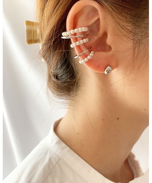 mou（モウ）の「ファッショナブルパールイヤーカフピアスセット（ピアス（両耳用）・レディース・シルバー/ゴールド・FREE）」の4枚目の写真