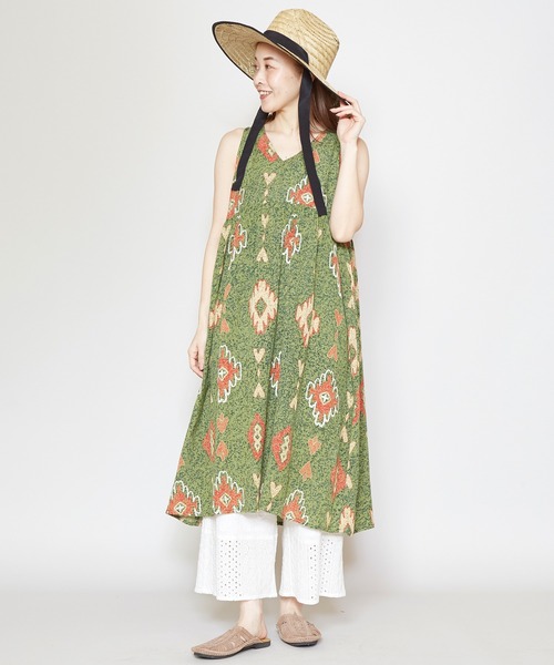 チャイハネ（チャイハネ）の「【チャイハネ】yul アジラルノースリーブワンピース（ワンピース・レディース・ホワイト/ベージュ/カーキ/ブラック・FREE）」の4枚目の写真