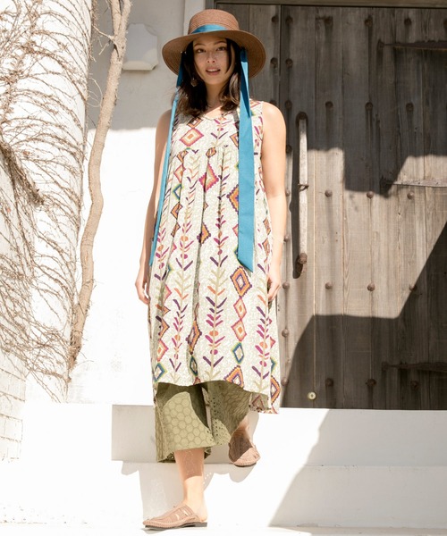 チャイハネ（チャイハネ）の「【チャイハネ】yul アジラルノースリーブワンピース（ワンピース・レディース・ホワイト/ベージュ/カーキ/ブラック・FREE）」の5枚目の写真