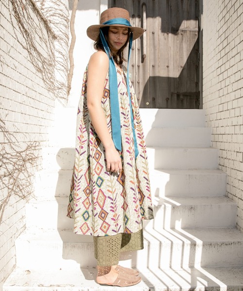 チャイハネ（チャイハネ）の「【チャイハネ】yul アジラルノースリーブワンピース（ワンピース・レディース・ホワイト/ベージュ/カーキ/ブラック・FREE）」の7枚目の写真