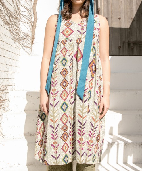 チャイハネ（チャイハネ）の「【チャイハネ】yul アジラルノースリーブワンピース（ワンピース・レディース・ホワイト/ベージュ/カーキ/ブラック・FREE）」の9枚目の写真