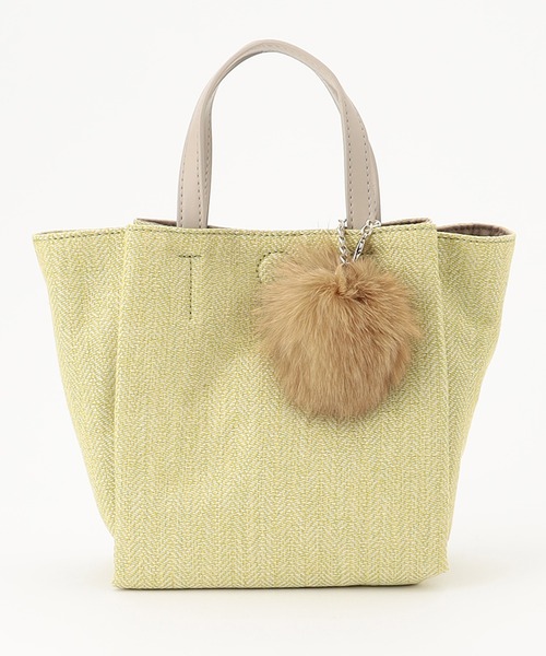 SAC(サック)の「人気手提げツイード素材フォックスファーチャーム付きハンドバッグ SAC unit(ハンドバッグ・レディース・ブラック/レッド/グリーン・FREE)」の2枚目の写真