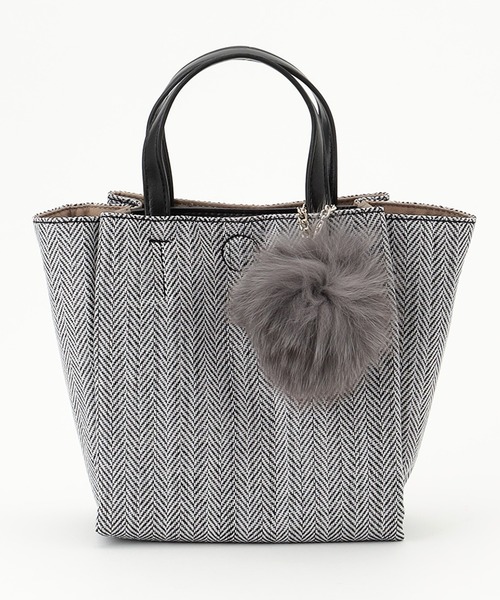 SAC(サック)の「人気手提げツイード素材フォックスファーチャーム付きハンドバッグ SAC unit(ハンドバッグ・レディース・ブラック/レッド/グリーン・FREE)」の1枚目の写真