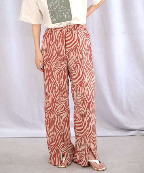 ＡＮＤＪ（アンドジェイ）の「ゼブラ柄フロントスリットイージーパンツ（その他パンツ・レディース・ベージュ/ブラック/テラコッタ・M）」の3枚目の写真