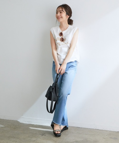 VIS（ビス）の「グラフィックアソートフレンチTシャツ（Tシャツ/カットソー・レディース・スミクロ/ベージュ/ホワイト・FREE）」の13枚目の写真