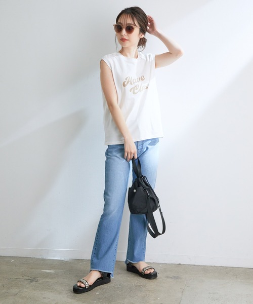 VIS（ビス）の「グラフィックアソートフレンチTシャツ（Tシャツ/カットソー・レディース・スミクロ/ベージュ/ホワイト・FREE）」の6枚目の写真