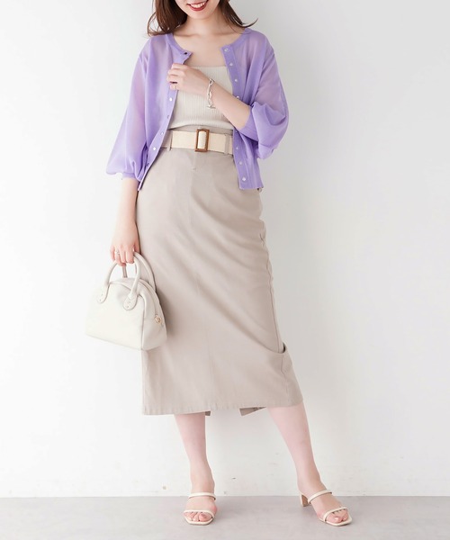 natural couture（ナチュラルクチュール）の「ストレッチリネンベルト付タイトスカート（スカート・レディース・ベージュ/ブラック/ライトベージュ/グリーン・FREE）」の3枚目の写真