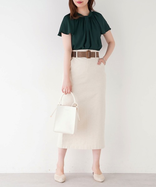 natural couture（ナチュラルクチュール）の「ストレッチリネンベルト付タイトスカート（スカート・レディース・ベージュ/ブラック/ライトベージュ/グリーン・FREE）」の12枚目の写真