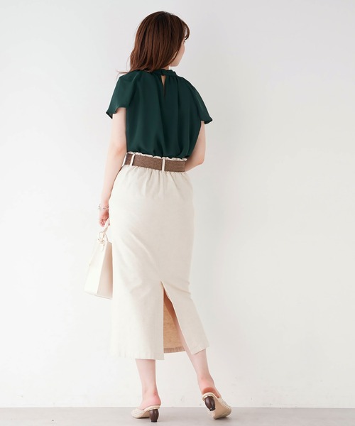 natural couture（ナチュラルクチュール）の「ストレッチリネンベルト付タイトスカート（スカート・レディース・ベージュ/ブラック/ライトベージュ/グリーン・FREE）」の13枚目の写真