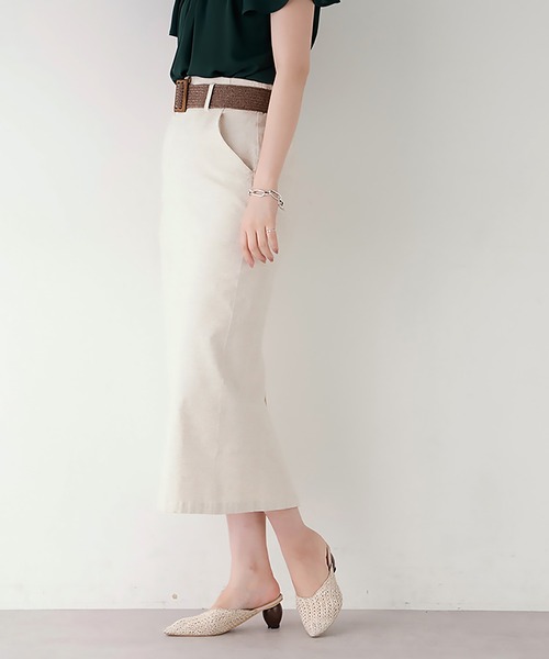 natural couture（ナチュラルクチュール）の「ストレッチリネンベルト付タイトスカート（スカート・レディース・ベージュ/ブラック/ライトベージュ/グリーン・FREE）」の11枚目の写真