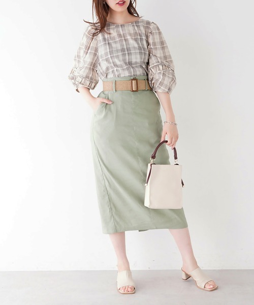 natural couture（ナチュラルクチュール）の「ストレッチリネンベルト付タイトスカート（スカート・レディース・ベージュ/ブラック/ライトベージュ/グリーン・FREE）」の15枚目の写真