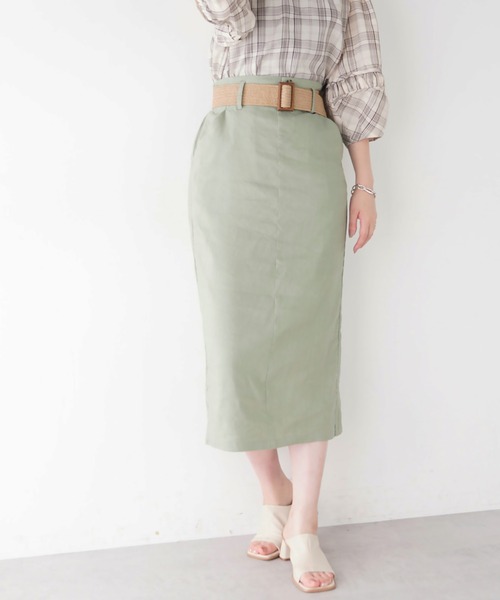natural couture（ナチュラルクチュール）の「ストレッチリネンベルト付タイトスカート（スカート・レディース・ベージュ/ブラック/ライトベージュ/グリーン・FREE）」の14枚目の写真