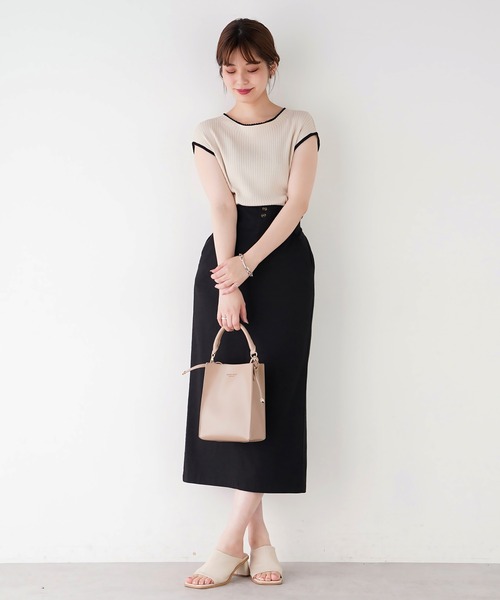 natural couture（ナチュラルクチュール）の「ストレッチリネンベルト付タイトスカート（スカート・レディース・ベージュ/ブラック/ライトベージュ/グリーン・FREE）」の7枚目の写真